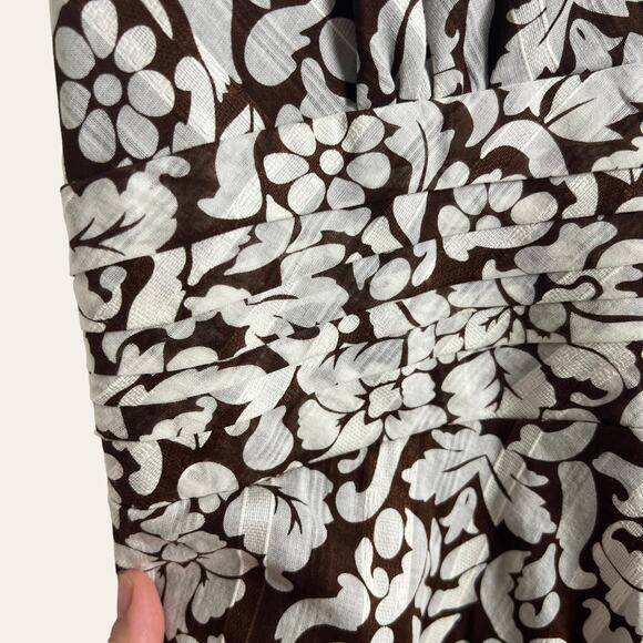 Vintage Robbie Bee Brown White Floral Sleeveless Cotton A-line Dress 16 - Picture 5 of 9